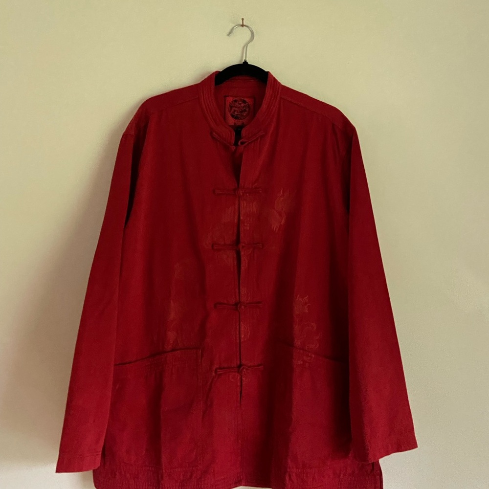 Classic Red Chinese Ceremonial Men's Shirt Jacket